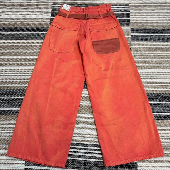 Free People We The Free Waterfalls Baggy Wide Leg Jean Zip Fly Oklahoma Sun 24S - Picture 7 of 16